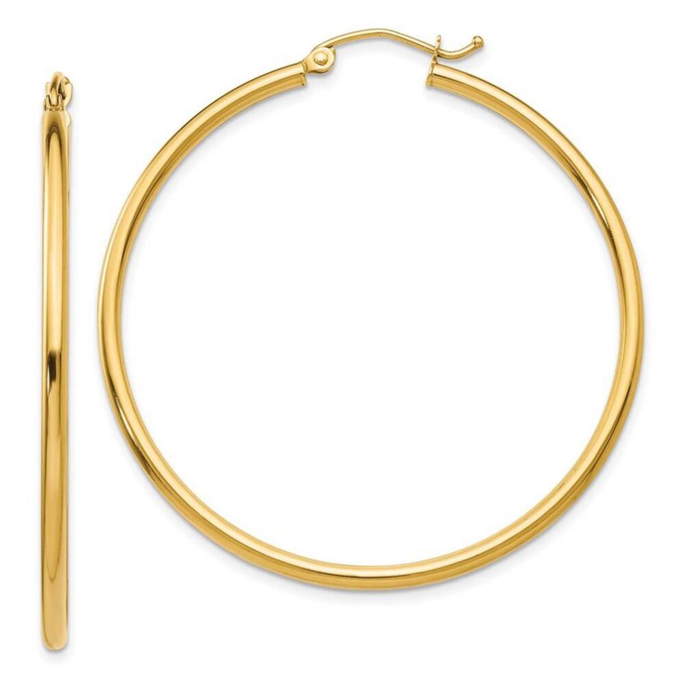 2mm x 45mm 14k Yellow Gold Classic Round Hoop Earrings
